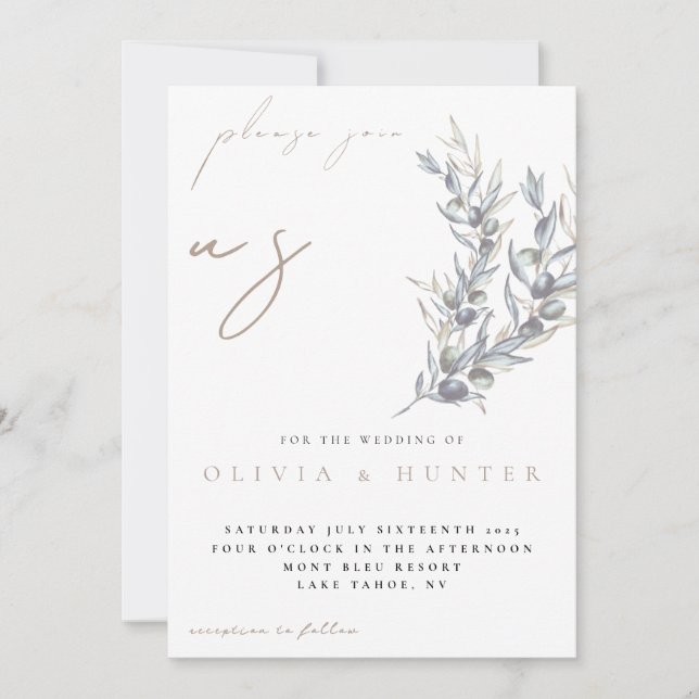 Convites Watercolor Olive Branch Photo Wedding Invitation (Frente)
