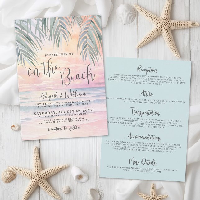 Convites Watercolor On The Beach Wedding All In One (Watercolor On The Beach Wedding All In One Invitation)