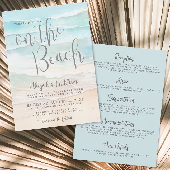 Convites Watercolor On The Beach Wedding All In One (Watercolor On The Beach Wedding All In One Invitation)