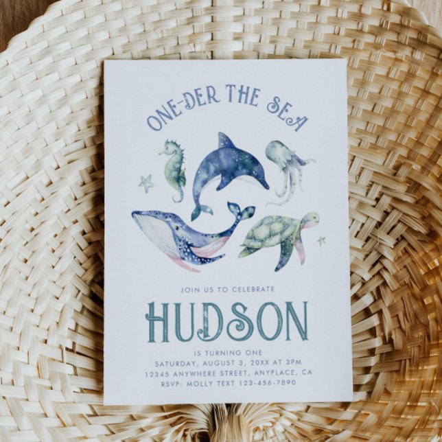 Convites Watercolor One der the Sea Invitation (Criador carregado)