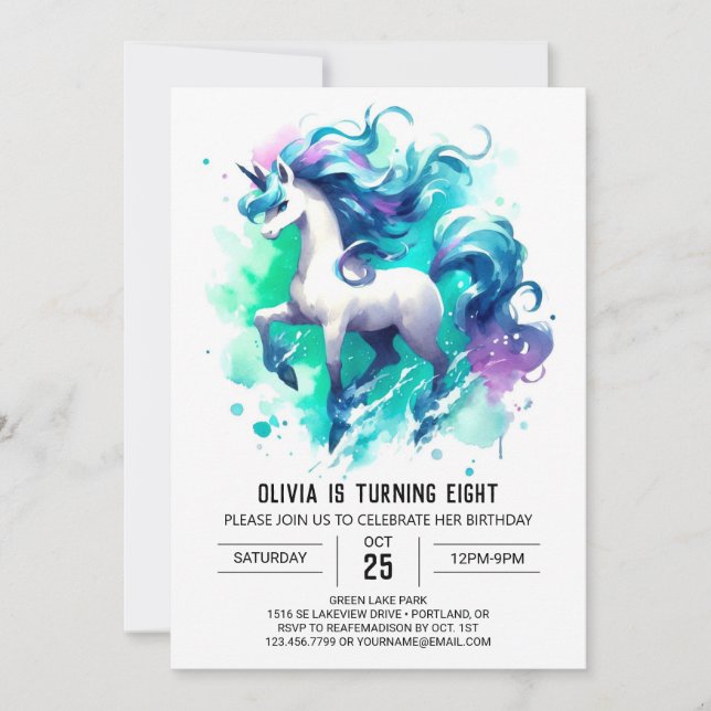 Convites Watercolor Online Horse Birthday (Frente)
