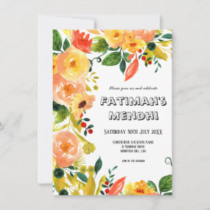 Convites Watercolor Orange Floral Rustic Boho Wedding