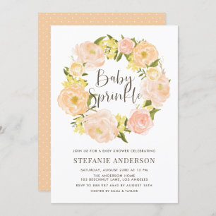 Convites Watercolor Orange Peony Wreath Baby Sprinkle