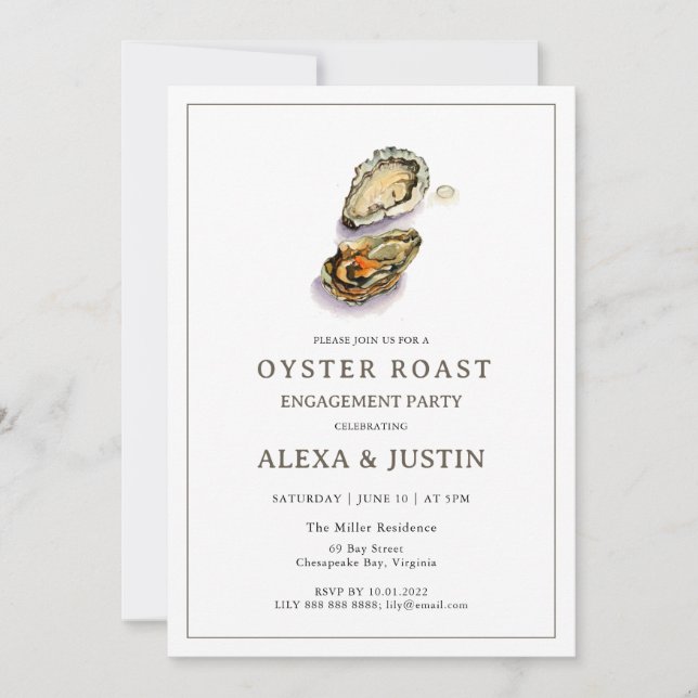 Convites Watercolor Oyster Roast Engagement party (Frente)