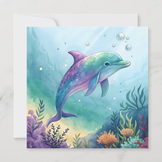 Convites Watercolor painted dolphin (Frente)