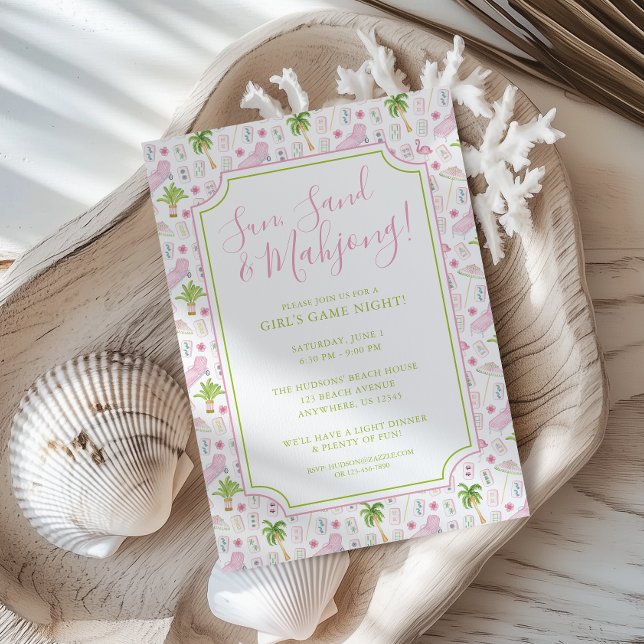 Convites Watercolor Palm Beach Mahjong Party (Criador carregado)