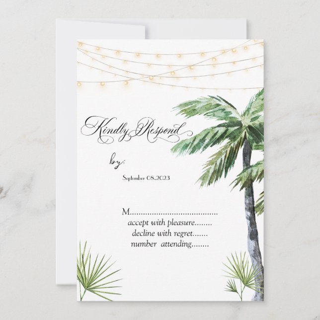 Convites Watercolor Palm String Luzes RSVP (Frente)