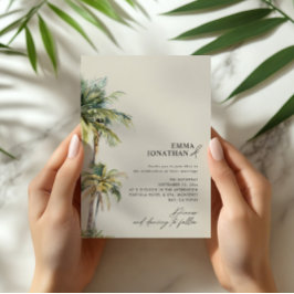 Convites Watercolor Palm Tree Destination coastal Wedding 