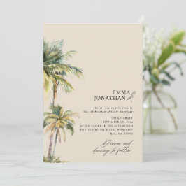 Convites Watercolor Palm Tree Destination coastal Wedding 