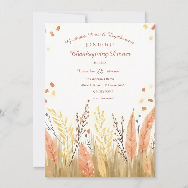Convites Watercolor Pampas Grass & Rustic Boho Thankoning (Frente)