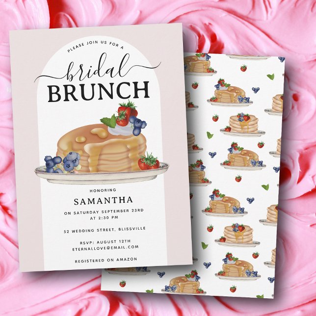 Convites Watercolor Pancakes Berries Brunch Bridal Shower (Watercolor Pancakes Berries Brunch Bridal Shower Invitation)