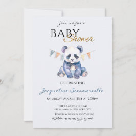 Convites Watercolor Panda bear Baby Shower