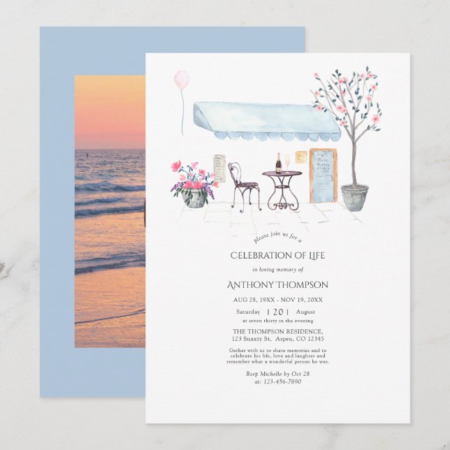 Convites Watercolor Paris temia Celebração da Vida (Frente/Verso)