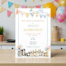 Convites Watercolor Pastel Dogs Puppies Birthday Invitation