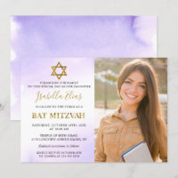 Watercolor Pastel Purple Dourado Bat Mitzvah Foto