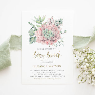 Convites Watercolor Pastel Succulents Baby Brunch