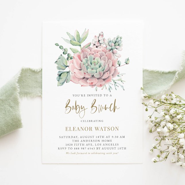 Convites Watercolor Pastel Succulents Baby Brunch (Criador carregado)