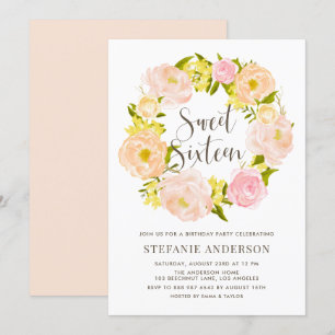 Convites Watercolor Peach Peony Wreath Swedezesseis