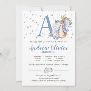Convites Watercolor Peter Rabbit Baby Boy Christening