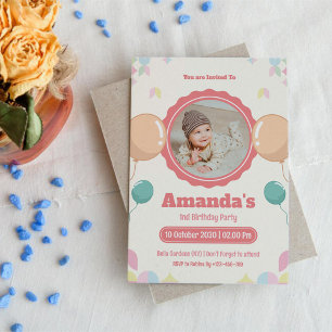 Convites Watercolor Photo Baby Birthday