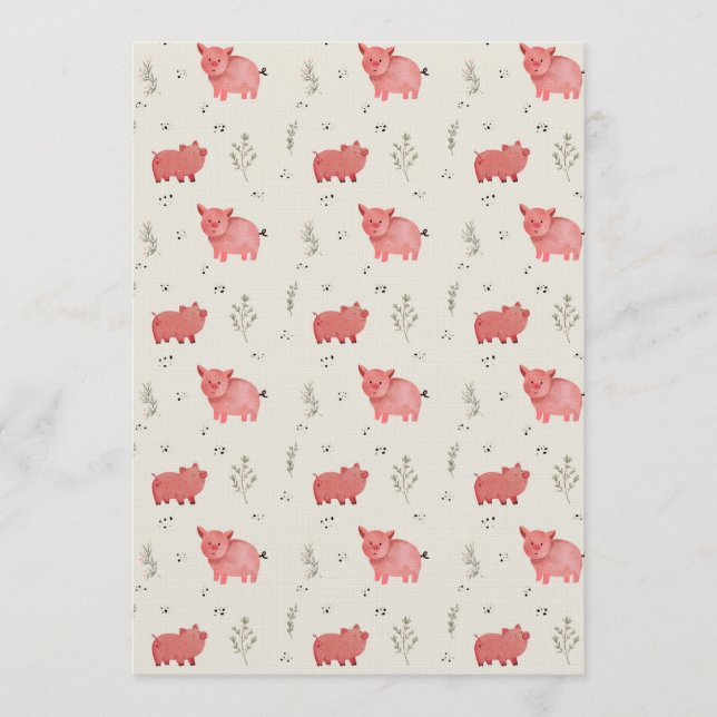 Convites Watercolor Pigs And Flowers Seamless Pattern (Frente)