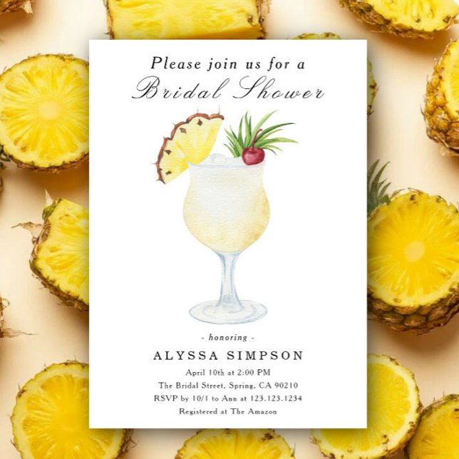 Convites Watercolor Pina Colada Cocktail Bridal Shower (Criador carregado)