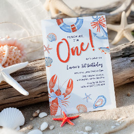 Convites Watercolor Pinch Me Lobster Coastal 1st Birthday