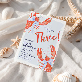 Convites Watercolor Pinch Me Lobster Coastal 3rd Birthday