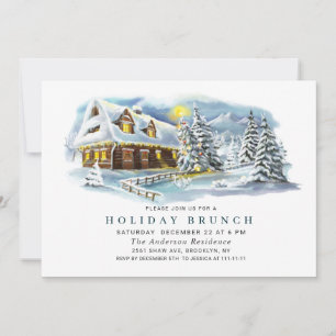 Convites Watercolor Pine Tree Chic Christmas HOLIDAY BRUNCH