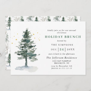 Convites Watercolor Pine Tree Chic Christmas HOLIDAY BRUNCH
