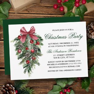 Convites Watercolor Pines Berries Arco Festa de Natal Verde