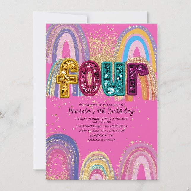 Convites  Watercolor pink and gold stars  BirthdaInvitation (Frente)