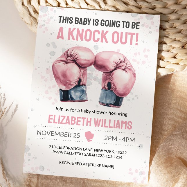 Convites Watercolor Pink Boxing Baby Girl Shower Invitation (Criador carregado)