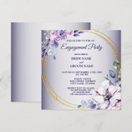 Convites Watercolor Pink Floral Golden Purple Engagement 