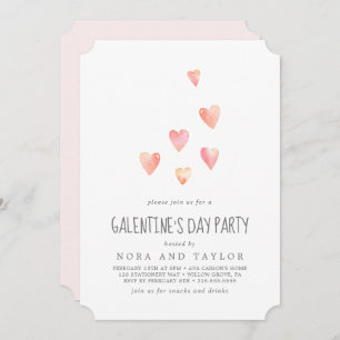 Convites Watercolor Pink Hearts Galentine's Day Party