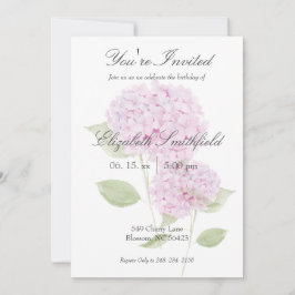 Convites Watercolor Pink Hydrangea Invitation