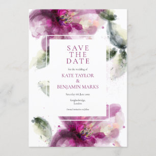 Convites Watercolor Pink Lily Floral - Guarde a placa de da