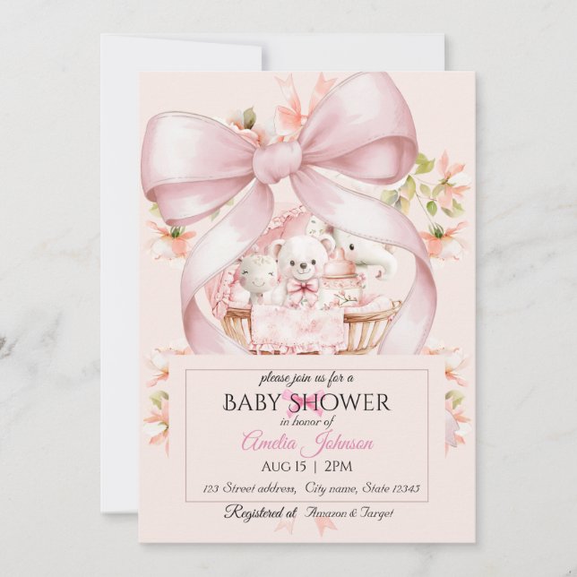 Convites Watercolor Pink Nursery Baby Shower Invitation (Frente)