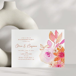 Convites Watercolor Pink Orange Floral Engagement Party