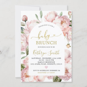 Convites Watercolor Pink Peony Floral Arch Baby Brunch