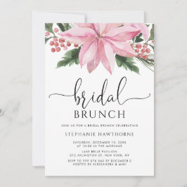 Convites Watercolor Pink Poinsettia Winter Bridal Brunch