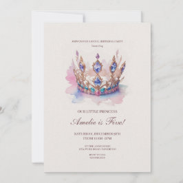 Convites Watercolor Pink Princess Crown Fairytalt Aniversár