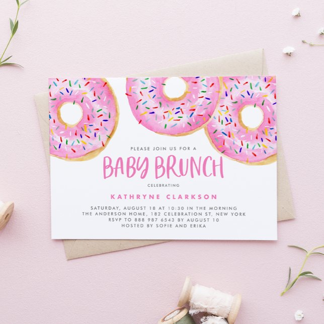 Convites Watercolor Pink Sprinkle Rosquinha Baby Brunch (Criador carregado)