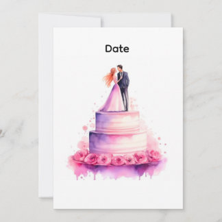 Convites Watercolor Pink Wedding Cake Couple Invitation
