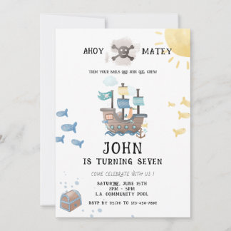 Convites Watercolor Pirates Birthday