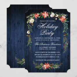 Convites Watercolor Poinsettia Blue Wood Party