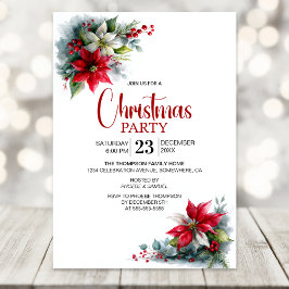 Convites Watercolor Poinsettia Christmas Party