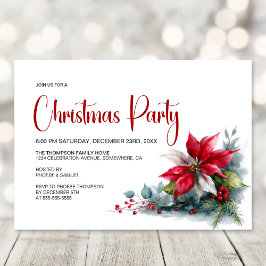 Convites Watercolor Poinsettia Christmas Party