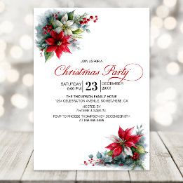 Convites Watercolor Poinsettia Christmas Party