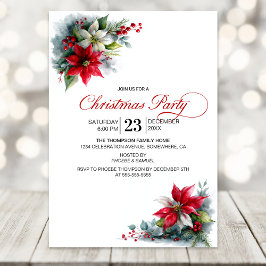 Convites Watercolor Poinsettia Christmas Party